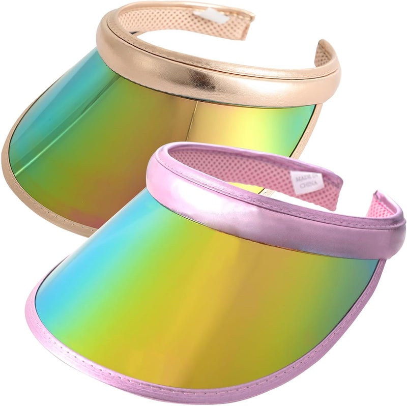 Beevarn Store 2 Pack Sun Visor Hats Women Men Clip-on Iridescent Clear Sport Outdoor Cap - Image 1